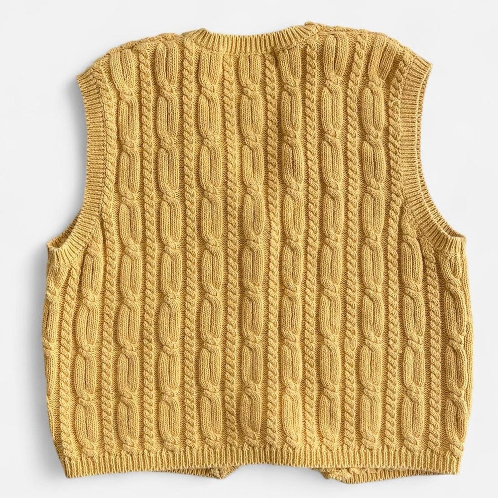 Vintage Karen Scott Yellow Cable Knit Sweater Vest with Button Front Closure - Picture 6 of 6